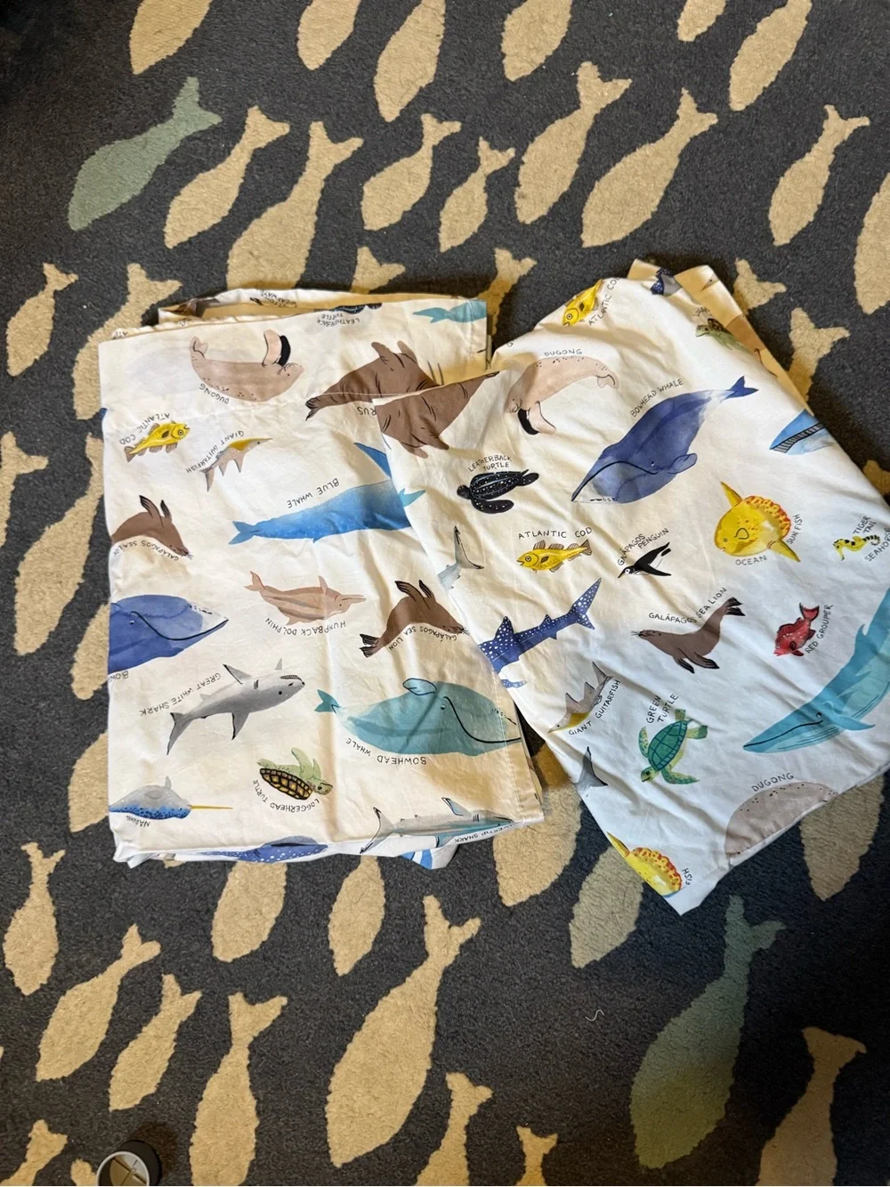 Pottery Barn Kids Ocean Creatures Comforter - Blue, White, Yellow, Green